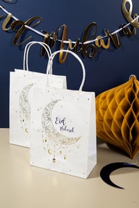 Darčeková taška Folat Eid Mubarak na ramadánsku výzdobu s motívom hviezd a mesiaca – 20x10x27 cm – balenie 6 ks 4