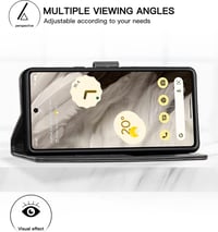Foluu Google Pixel 7a Tárca Tok - Prémium Bőr Flip Case Kártyatartóval, Mágneses Zárral és Állvánnyal, TPU Ütésálló Védelem, Fekete 2