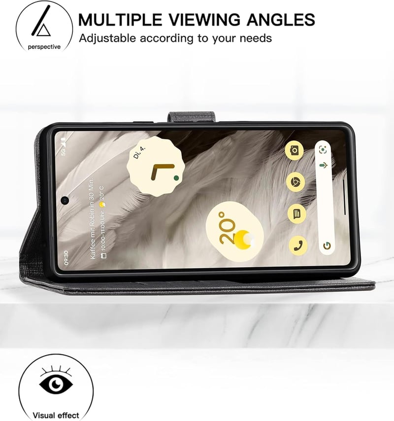 Foluu Google Pixel 7a Tárca Tok - Prémium Bőr Flip Case Kártyatartóval, Mágneses Zárral és Állvánnyal, TPU Ütésálló Védelem, Fekete