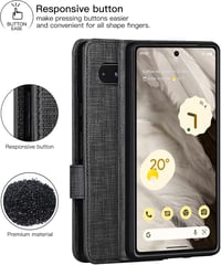 Foluu Google Pixel 7a Tárca Tok - Prémium Bőr Flip Case Kártyatartóval, Mágneses Zárral és Állvánnyal, TPU Ütésálló Védelem, Fekete 6