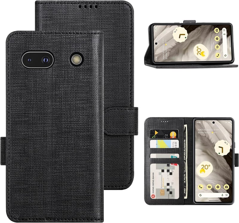 Foluu Google Pixel 7a Tárca Tok - Prémium Bőr Flip Case Kártyatartóval, Mágneses Zárral és Állvánnyal, TPU Ütésálló Védelem, Fekete