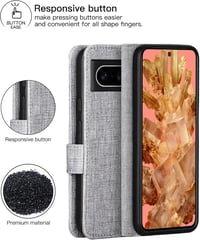 Foluu Google Pixel 8 Flip Tok - Prémium Műbőr Pénztárca Tok Kártyatartóval, Állvánnyal és Mágneses Zárral, TPU Keret, Ütésálló (Szürke) 6