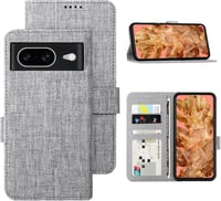 Foluu Google Pixel 8 Flip Tok - Prémium Műbőr Pénztárca Tok Kártyatartóval, Állvánnyal és Mágneses Zárral, TPU Keret, Ütésálló (Szürke) 1