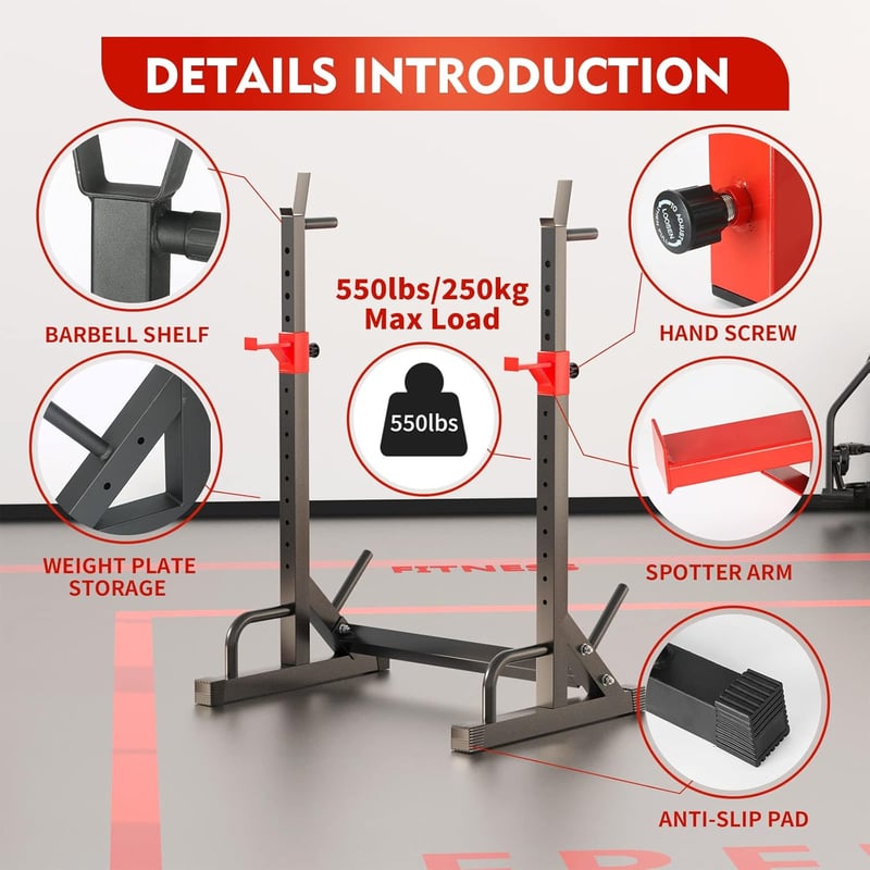 FONBEAR Állítható Squat Stand 250kg Súlyemelő Pad Edzőpad Otthoni Edzőterem