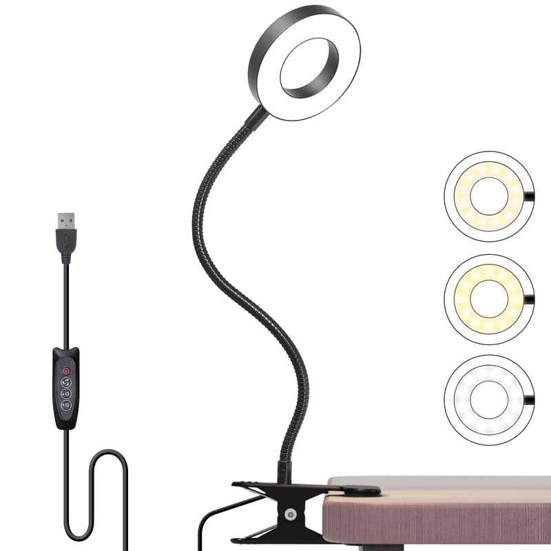 Foneso prijenosna svjetiljka za čitanje, 48 LED dioda, 3 načina rada, 10 razina svjetline, 360° fleksibilna USB svjetiljka za čitanje, za spavaću sobu, ured, crna
