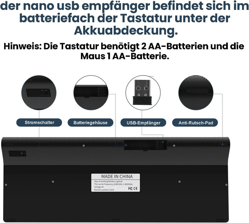 Fonicer 2.4G Wireless Billentyűzet és Egér Nagyobb Betűkkel Látássérülteknek