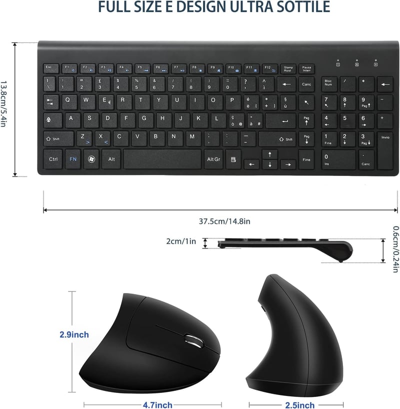 Fonicer 2.4GHz Wireless Ergonomikus Billentyűzet és Egér Szett PC Laptophoz