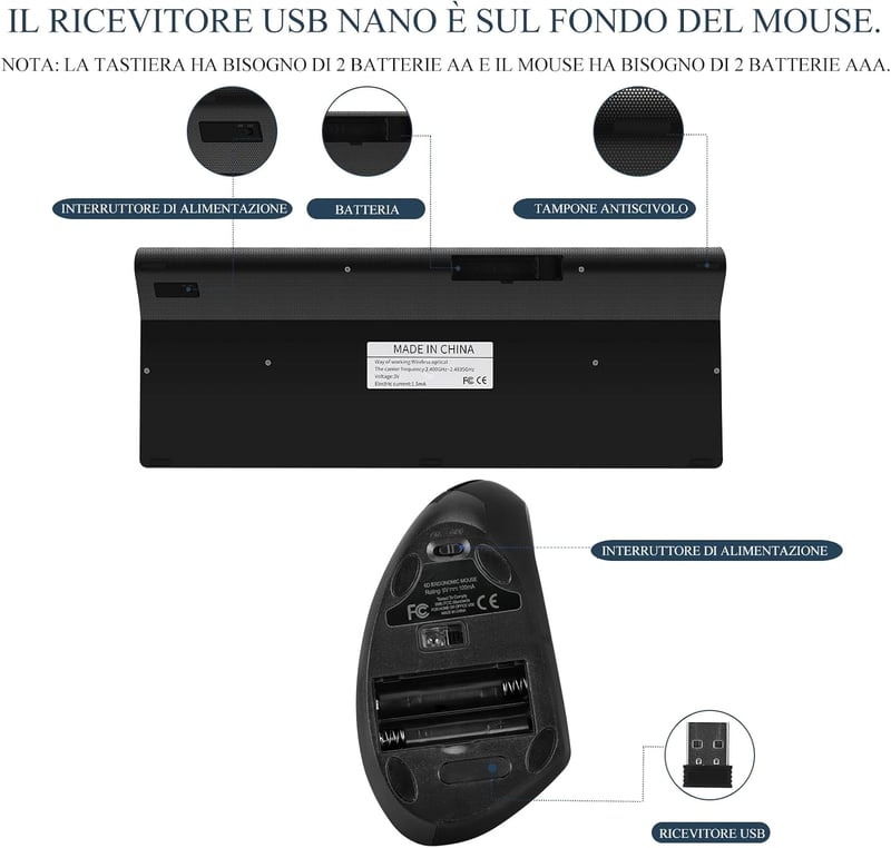 Fonicer 2.4GHz Wireless Ergonomikus Billentyűzet és Egér Szett PC Laptophoz