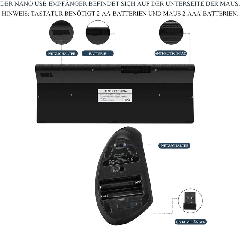 Fonicer 2.4GHz Wireless Ergonomikus Egér és Billentyűzet Szett Fekete