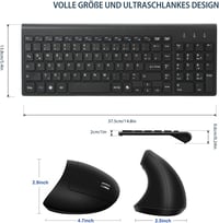Fonicer 2.4GHz Wireless Ergonomikus Egér és Billentyűzet Szett Fekete 8