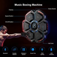 FOOING Okos Boxzsák Bluetooth Zenével, LED Fénnyel és 9 Sebességfokozattal, Fekete Edzőeszköz Kesztyűvel Otthoni Edzéshez 4