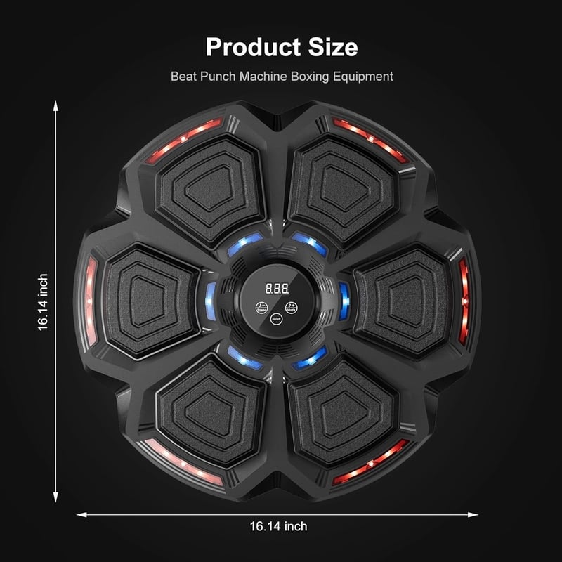 FOOING Okos Boxzsák Bluetooth Zenével, LED Fénnyel és 9 Sebességfokozattal, Fekete Edzőeszköz Kesztyűvel Otthoni Edzéshez