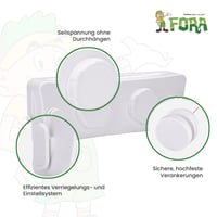 FORA Výsuvná nástenná šnúra na bielizeň 10 m - Dvojitá nerezová šnúra 2x5 m, uzamykateľný mechanizmus, max. 20 kg, úspora miesta, ABS telo 3