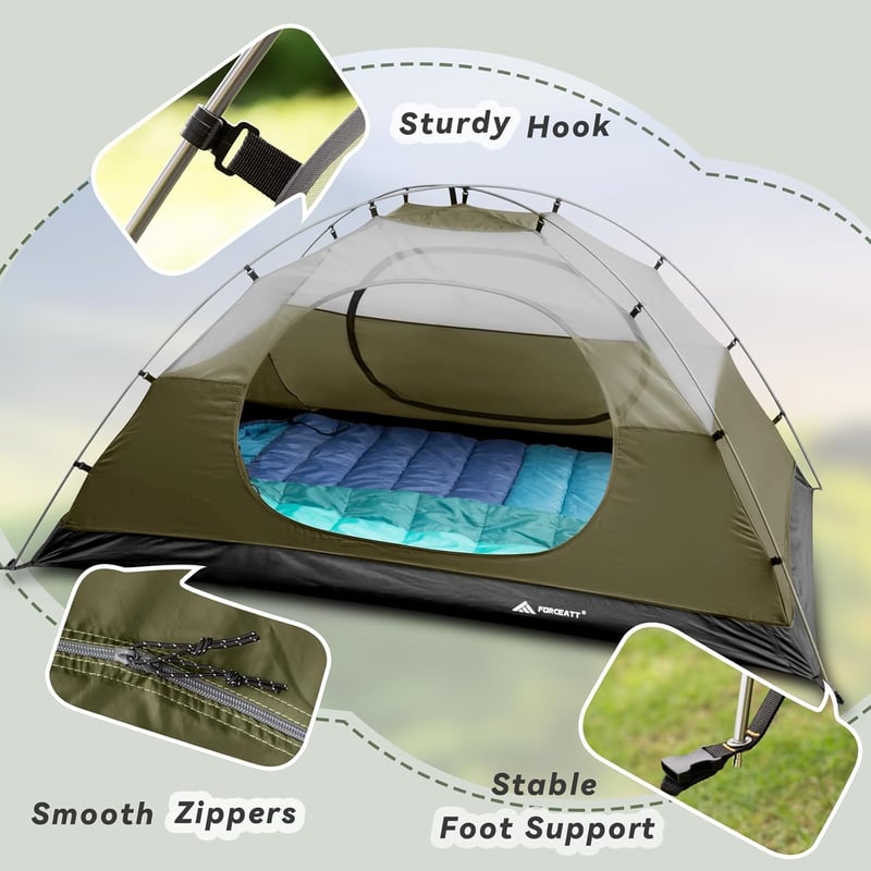 Forceatt 2-4 személyes vízálló kuppelsátor, ultrakönnyű, gyors felépítésű trekking sátor - 2 Person Green