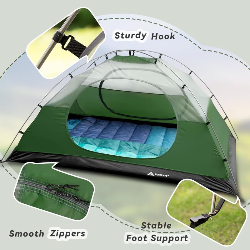 Forceatt 2-4 személyes vízálló kuppelsátor, ultrakönnyű, gyors felépítésű trekking sátor - 2 Person Dark Green
