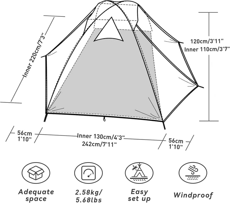 Forceatt 2-4 személyes vízálló kuppelsátor, ultrakönnyű, gyors felépítésű trekking sátor - 2 Person Green