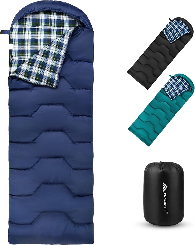 Sac de dormit Forceatt pentru adulți din flanel, 4 anotimpuri, hidrofug, -8°C - 15°C, pentru drumeții în interior și exterior pe timp de iarnă, ușor și călduros