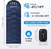 Sac de dormit Forceatt pentru adulți din flanel, 4 anotimpuri, hidrofug, -8°C - 15°C, pentru drumeții în interior și exterior pe timp de iarnă, ușor și călduros 2