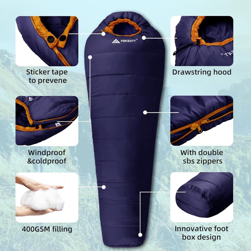 Forceatt 4 Évszakos Mumia Alvózsák -10°C-15°C Vízálló Ultralight Kempinghez