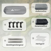 Forceatt kempingový stan pre 2 osoby, nepremokavý, ľahký kupolový stan na 3–4 ročné obdobia, rýchle postavenie, na trekking a outdoor, sivo-biely 5