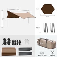 Forceatt Tarp prístrešok 3,7x4,3 m ultraľahká nepremokavá plachta so 6 kotviacimi bodmi na stan a hamaku pre kemping a turistiku 2