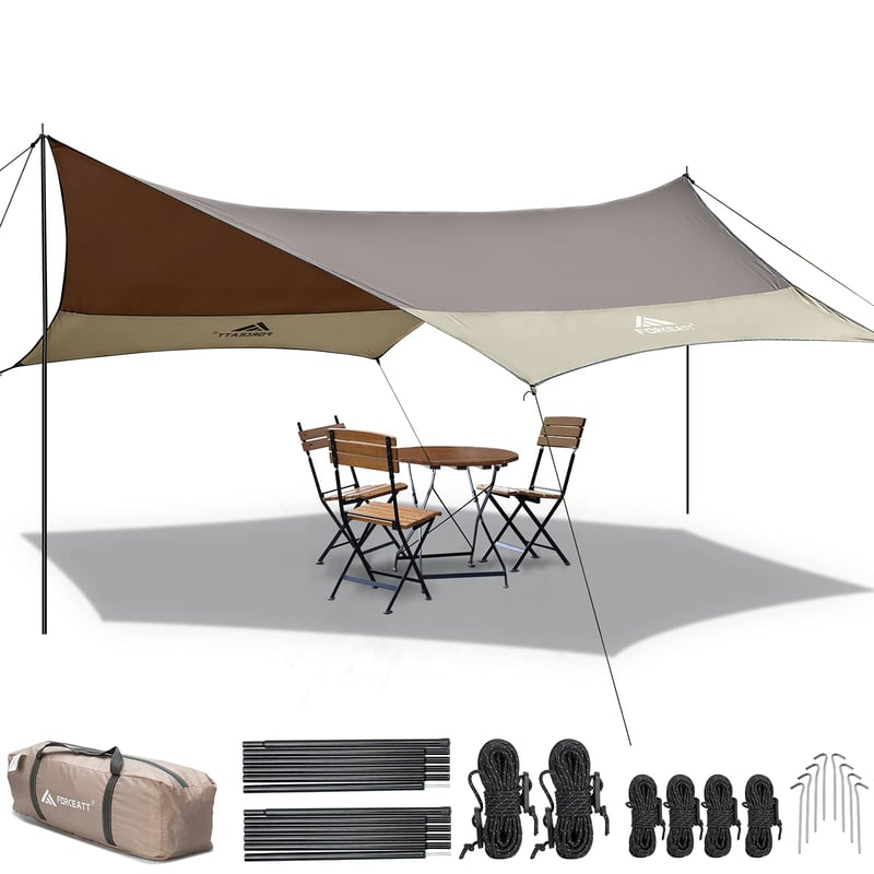 Forceatt Tarp prístrešok 3,7x4,3 m ultraľahká nepremokavá plachta so 6 kotviacimi bodmi na stan a hamaku pre kemping a turistiku