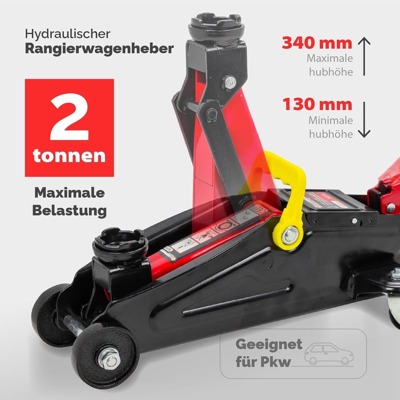 FORCEKRAFT Hidraulikus Emelő 2T - Autóemelő 130-340 mm Emelési Magassággal, Otthoni és Professzionális Használatra