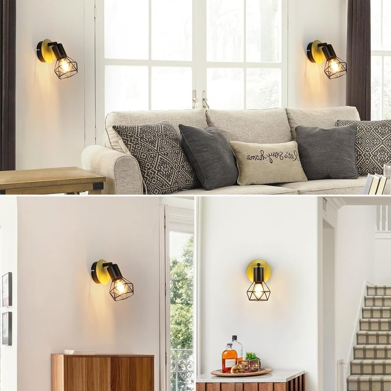 FORCOSO 1db Mennyezeti Spotlámpa Fekete Fa Ipari Vintage E14 Fali Lámpa LED - 2 pieces, Black Wood