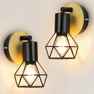 FORCOSO 1db Mennyezeti Spotlámpa Fekete Fa Ipari Vintage E14 Fali Lámpa LED - 2 pieces, Black Wood