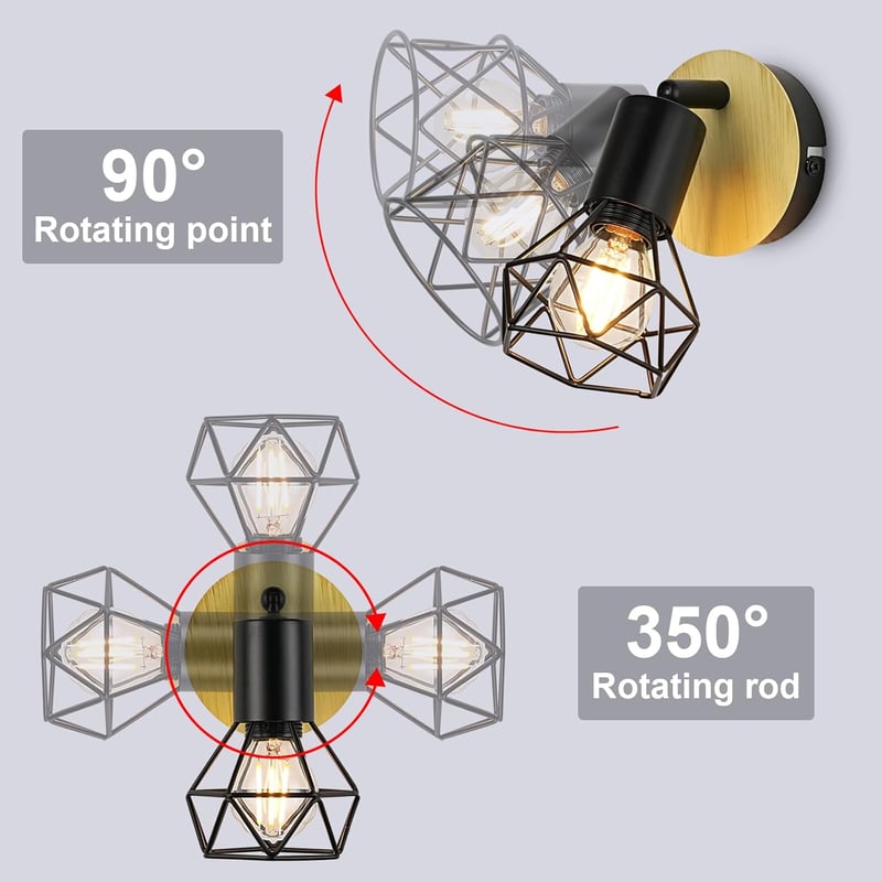 FORCOSO 1db Mennyezeti Spotlámpa Fekete Fa Ipari Vintage E14 Fali Lámpa LED - 2 pieces, Black Wood