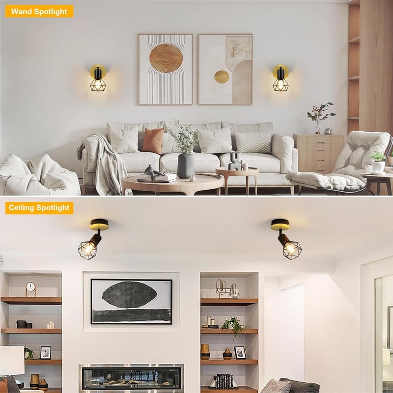 FORCOSO 1db Mennyezeti Spotlámpa Fekete Fa Ipari Vintage E14 Fali Lámpa LED - 2 pieces, Black Wood
