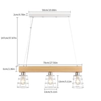 FORCOSO Drevené závesné svietidlo nad jedálenský stôl, 3-ramenný moderný kovový stropný luster do jedálne, spálne, obývačky a kuchyne, max. 60 W, chróm 4