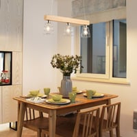 FORCOSO Drevené závesné svietidlo nad jedálenský stôl, 3-ramenný moderný kovový stropný luster do jedálne, spálne, obývačky a kuchyne, max. 60 W, chróm 2