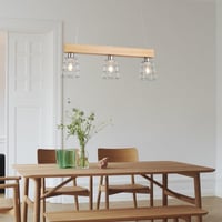 FORCOSO Drevené závesné svietidlo nad jedálenský stôl, 3-ramenný moderný kovový stropný luster do jedálne, spálne, obývačky a kuchyne, max. 60 W, chróm 5
