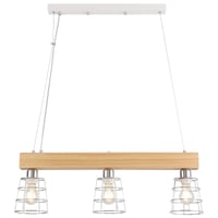 FORCOSO Drevené závesné svietidlo nad jedálenský stôl, 3-ramenný moderný kovový stropný luster do jedálne, spálne, obývačky a kuchyne, max. 60 W, chróm 1