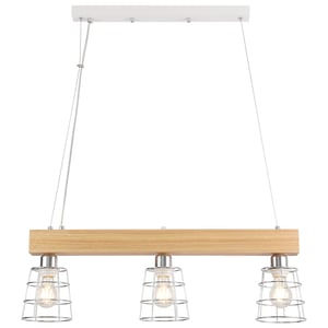 Pendul din Lemn FORCOSO pentru Masă de Dining, Lampă de Tavan Modernă cu 3 Becuri, din Metal, pentru Sufragerie, Dormitor, Living și Bucătărie, Max. 60W, Crom