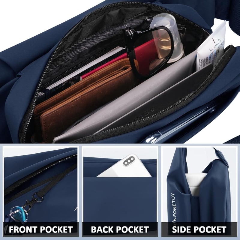 FORETOY Unisex Övtáska Kulacstartóval - Vízálló Crossbody Táska Futáshoz, Túrázáshoz, Kerékpározáshoz, Nagy Kapacitású Válltáska, Sötétkék