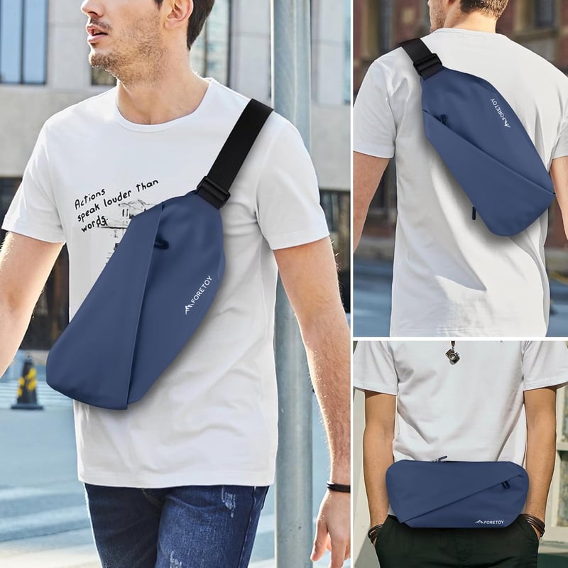 FORETOY Unisex Övtáska Kulacstartóval - Vízálló Crossbody Táska Futáshoz, Túrázáshoz, Kerékpározáshoz, Nagy Kapacitású Válltáska, Sötétkék