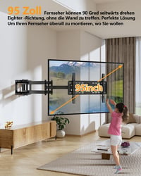 FORGING MOUNT Fali TV konzol 109 cm, 2 ízületes karos dönthető forgatható tartó 50-95 hüvelyk, 90 kg, VESA 800x400, fek 6