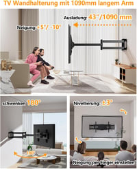 FORGING MOUNT Fali TV konzol 109 cm, 2 ízületes karos dönthető forgatható tartó 50-95 hüvelyk, 90 kg, VESA 800x400, fek 5
