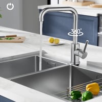 Baterie de bucătărie FORIOUS, pivotantă la 360°, formă L, monocomandă, pentru chiuvetă, cu o singură gaură, pentru bucătărie de familie și rulotă, crom lustruit 3