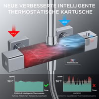 FORIOUS Termosztátos Zuhanysystem Rozsdamentes Acélból, 25cm Esőzuhany, Magasságállítható Sín, 3 Sugaras Kézizuhany 6