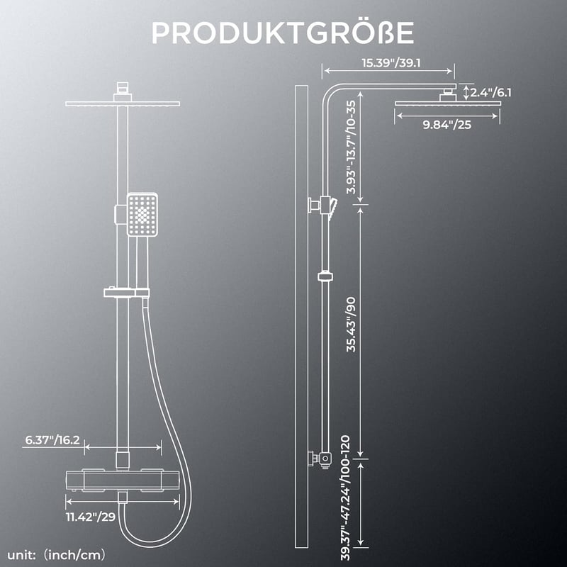 FORIOUS Termosztátos Zuhanysystem Rozsdamentes Acélból, 25cm Esőzuhany, Magasságállítható Sín, 3 Sugaras Kézizuhany