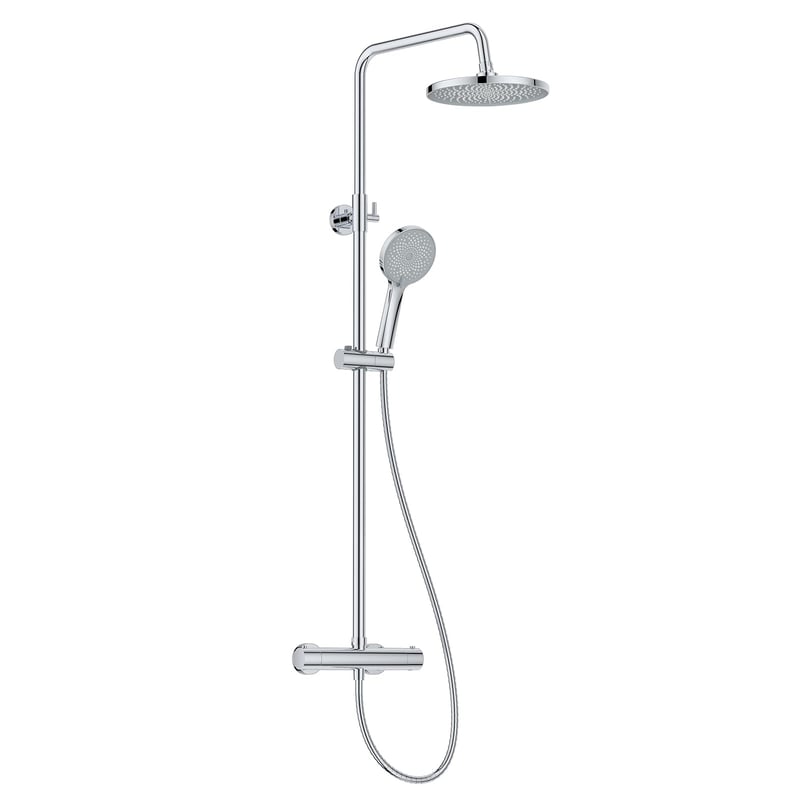 FORIOUS sprchový set s termostatickou batériou, nehrdzavejúca oceľ, 25 cm hlavová sprcha, nastaviteľná tyč – chróm