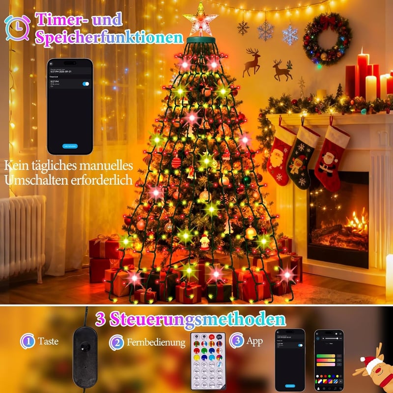Forlivese 266 LED RGB okos karácsonyfa lámpa app vezérléssel, időzítővel és zenei szinkronizációval