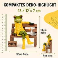 Formano žaba na podstavci z umelého kameňa, ručne maľovaná, zeleno-žltá, 13 cm, severonemecká žaba so žltými gumákmi a pršiplášťom, s čajkou 3