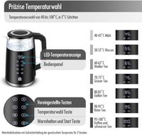 ForMe Üveg Vízforraló 1,7L - Digitális LED Kijelző, 40-100°C Hőmérséklet Szabályozás, Melegen Tartó Funkcióval, Rozsdamentes Acél Teafőző, B 2