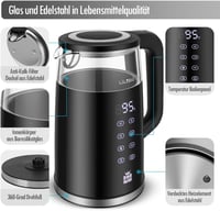 ForMe Üveg Vízforraló 1,7L - Digitális LED Kijelző, 40-100°C Hőmérséklet Szabályozás, Melegen Tartó Funkcióval, Rozsdamentes Acél Teafőző, B 3