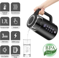 ForMe Üveg Vízforraló 1,7L - Digitális LED Kijelző, 40-100°C Hőmérséklet Szabályozás, Melegen Tartó Funkcióval, Rozsdamentes Acél Teafőző, B 4