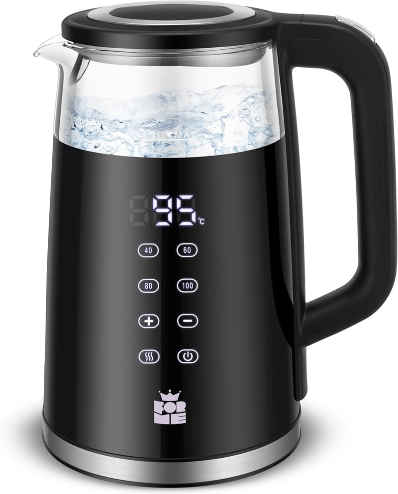 ForMe Üveg Vízforraló 1,7L - Digitális LED Kijelző, 40-100°C Hőmérséklet Szabályozás, Melegen Tartó Funkcióval, Rozsdamentes Acél Teafőző, B